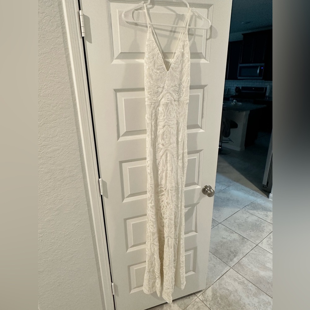 Windsor White Sequin Floor Length Dress with Criss Cross Back